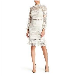 Soieblu White 3/4 Sleeve Crochet Lace Midi Dress